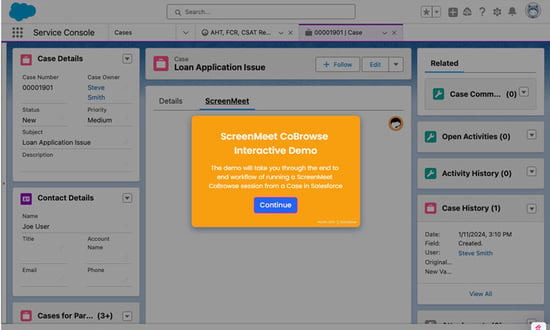 ScreenMeet Cobrowse for Salesforce Interactive Product demo